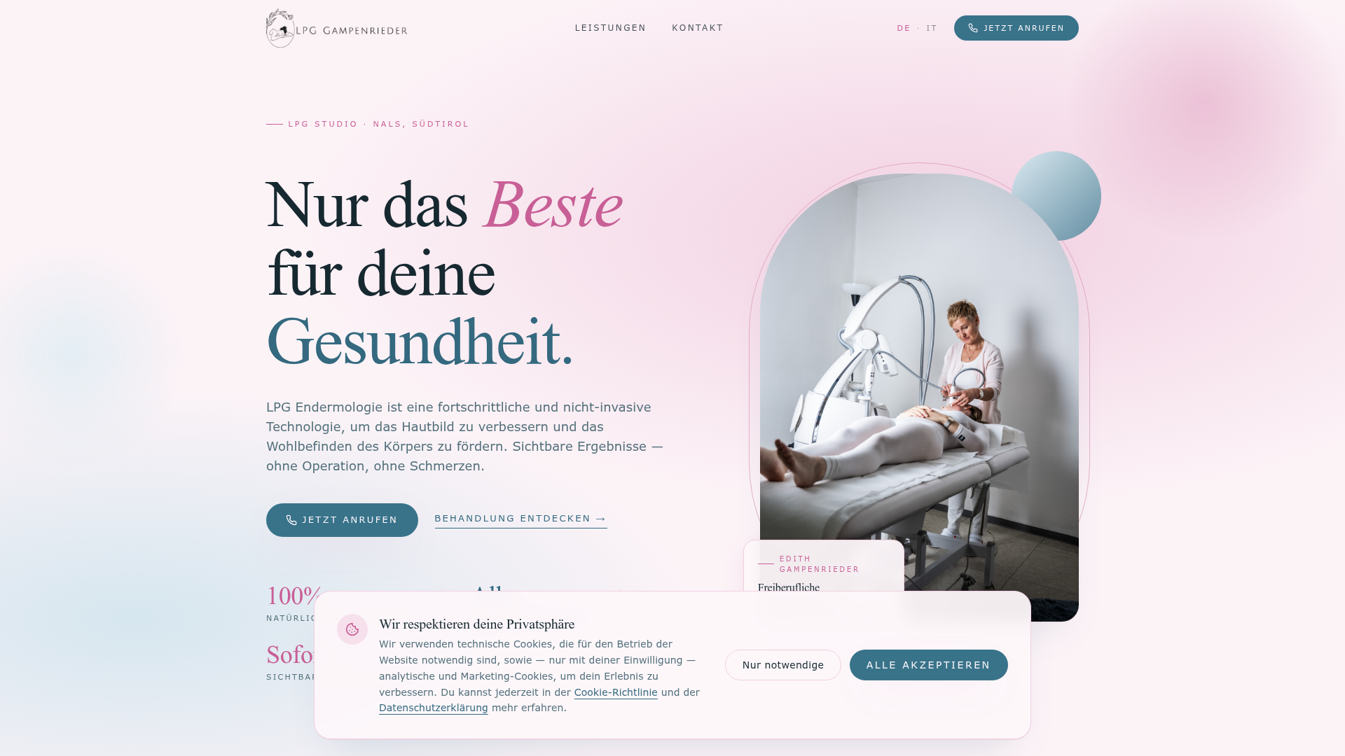 Sito web LPG Gampenrieder realizzato da Team247 — trattamenti estetici e benessere
