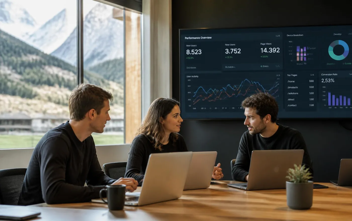 Das Team von team247 bei der Arbeit im Büro in Meran, Südtirol